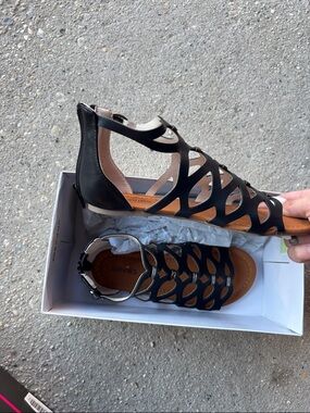 Stevies Black Laser-Cut Gladiator Sandals